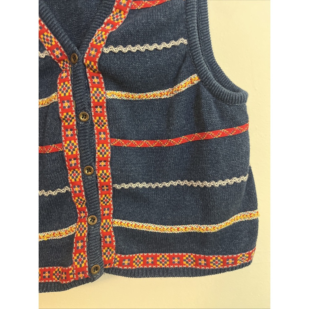 Lizwear Women's M Y2K Sweater Vest Navy Blue Country Ribbon Southwestern Grandma - Picture 5 of 7